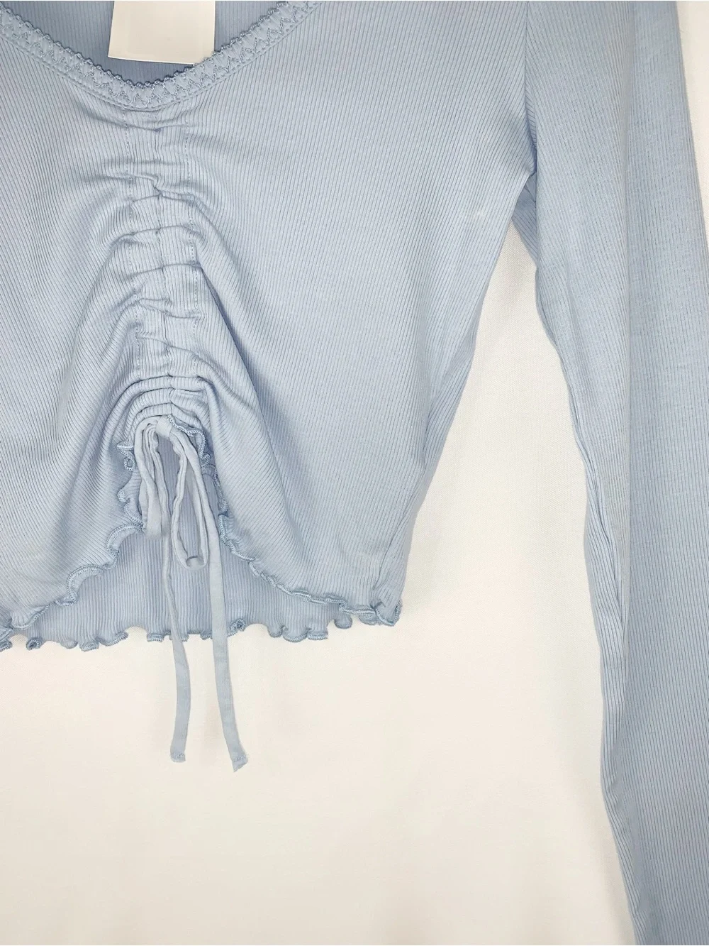 NWT H&M Ruched Front Ribbed Top in Blue